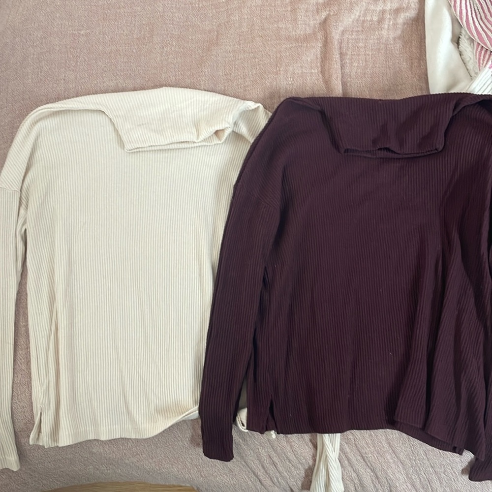Cream and Maroon mock neck tops
